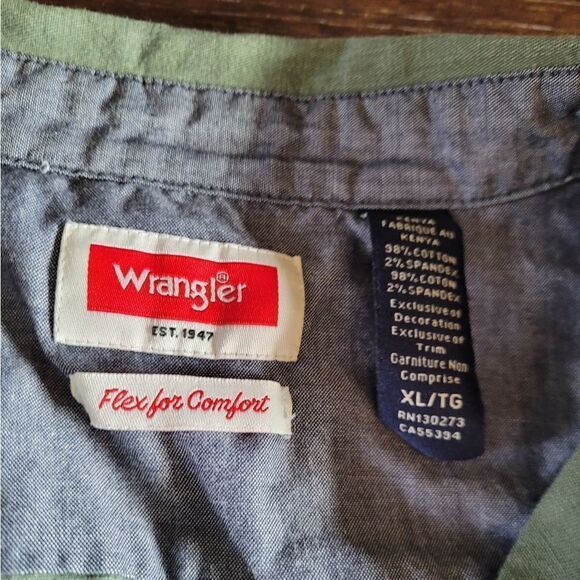 Wrangler Vintage Short Sleeve Green Comfort Flex Flap Pockets XL - Picture 3 of 8